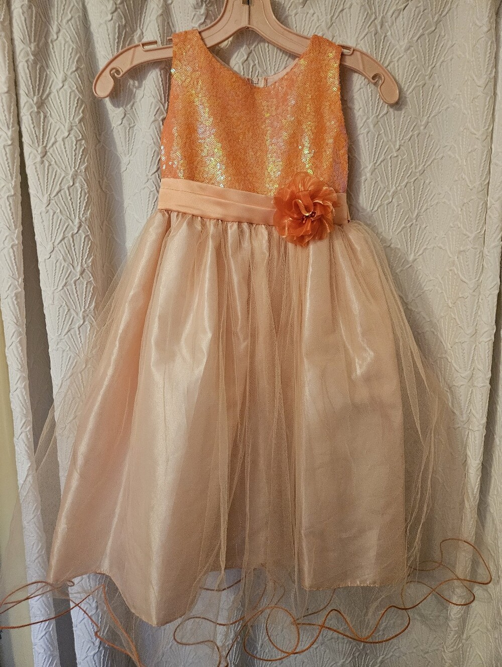 Ellie Kids Peach Sequin Party Dress - Picture 12 of 15